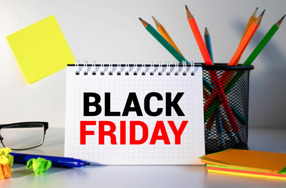 Imagem de calendário escrito em letras grandes “Black Friday”